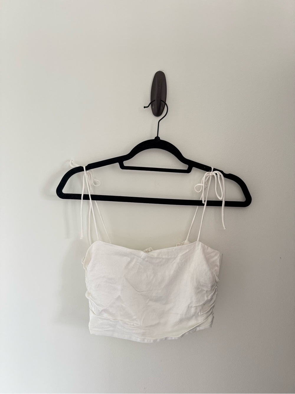 Zara White Tie-Shoulder Cropped Satin Tank Top